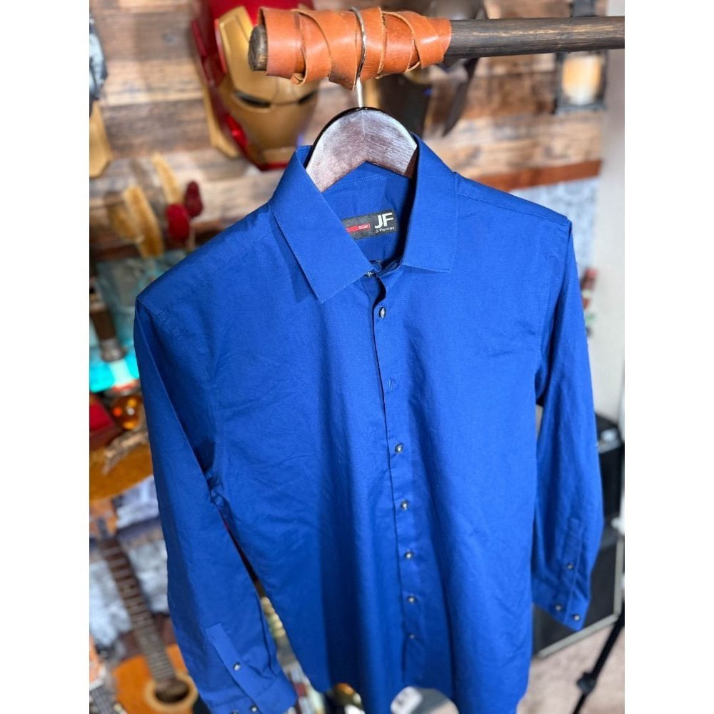 JF J Ferrar Slim Fit Dress Shirt Royal Blue Mens Button Up (15-15 1/2 32-33)